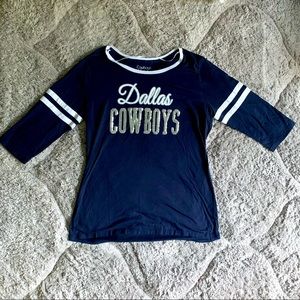 Navy Dallas Cowboys Sequin Detail Three-Quarter Sleeve Shirt